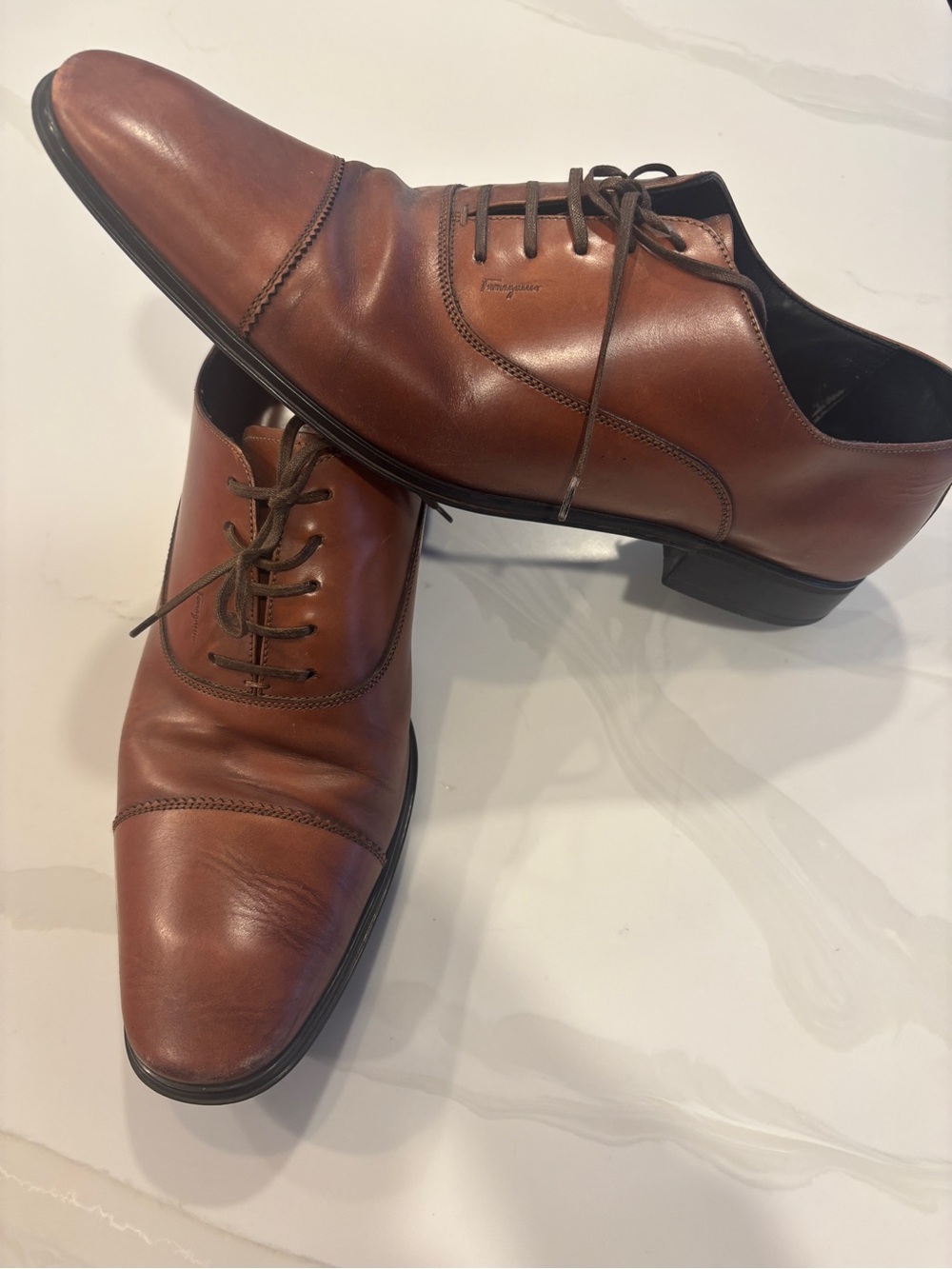 Salvatore Ferragamo Brown Leather Cap-Toe Oxford Shoe Size Mens 9 / 42